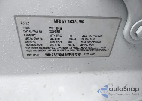 2022 Tesla Model Y Long Range Dual Motor All-Wheel Drive из США, поврежденный, VIN 7SAYGAEE9NF524350
